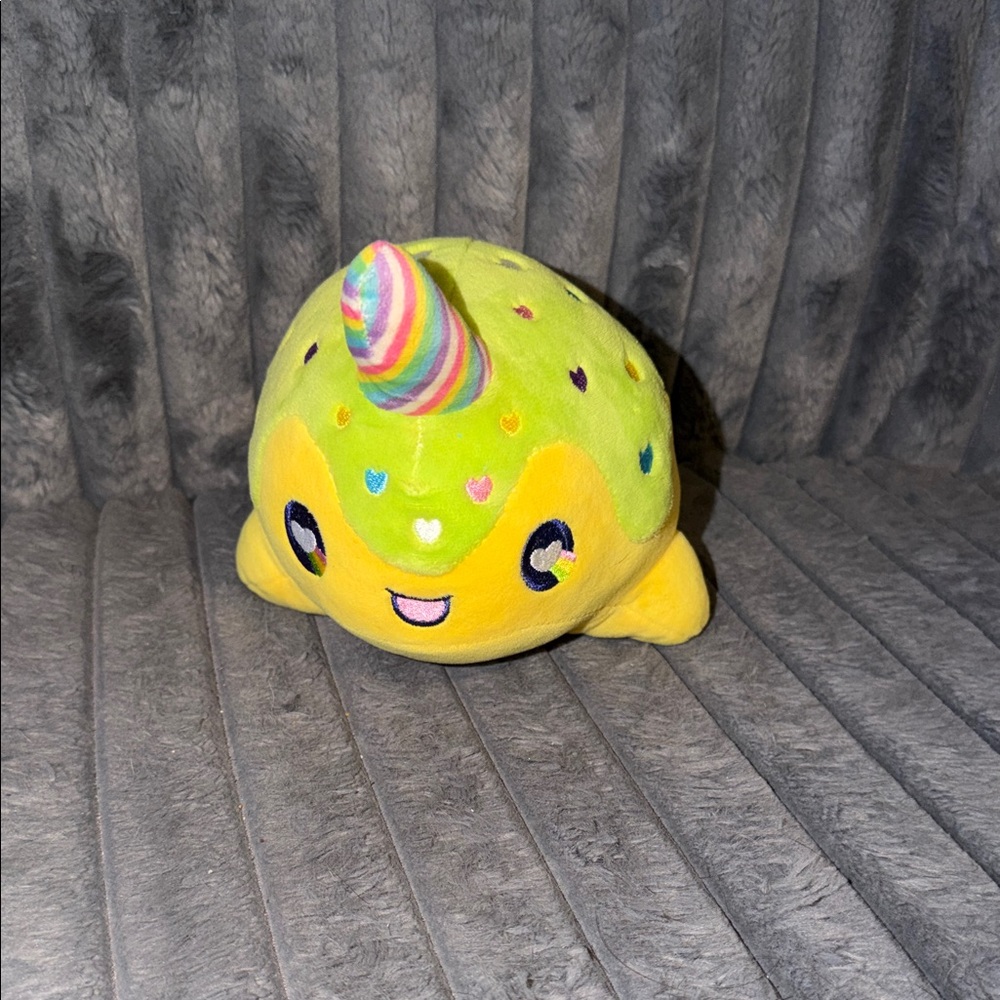 Vibrant Yellow Narwhal Plush with Multicolored Horn